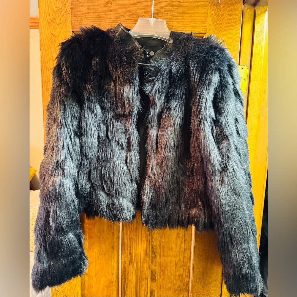 Bebe black faux fur coat large